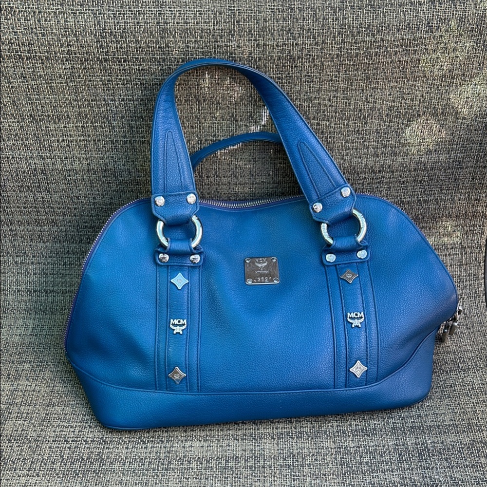 MCM Royal Blue Shoulder Bag with Silver Details